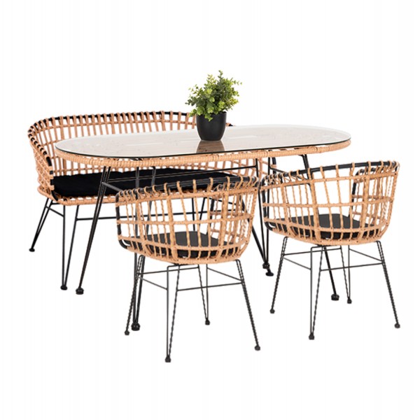 ΣΕΤ ΕΞΩΤ.ΧΩΡΟΥ 4ΤΜΧ ALLEGRA HM21051 ΣΥΝΘ.RATTAN ΜΠΕΖ-ΜΑΥΡΟ ΜΕΤΑΛΛΟ-1τμχ