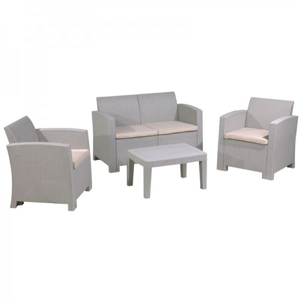 SAVANNA Set Σαλόνι Κήπου Βεράντας K/D, PP-UV Sand Grey Μαξιλάρια Μπεζ-Ε352,1-PP - PC - ABS-1τμχ- Table+Sofa 2Seater+2 Armchairs