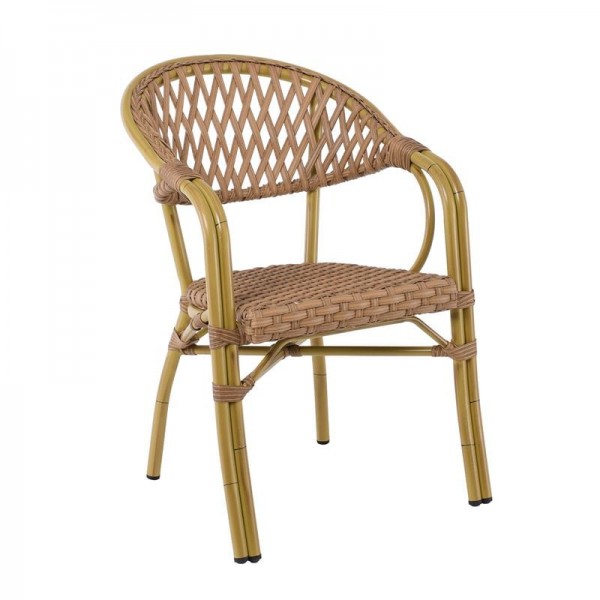 VEGERA Rattan Πολυθρόνα Dining Αλουμίνιο Φυσικό, Wicker Φυσικό, Στοιβαζόμενη-Ε2580-Αλουμίνιο/Wicker-1τμχ- 57x59x84cm