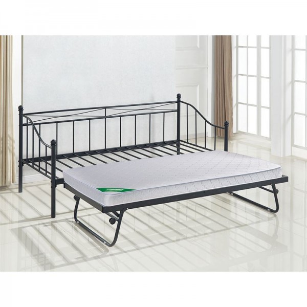 MARIN Set: Daybed (για στρώμα 90x190) + Βοηθητικό Κρεβάτι με Στρώμα 185x85 Μέταλλο Μαύρο-Ε8043,11-Μέταλλο-1τμχ- Κρεβάτια:198x97x93+185x85x36cm