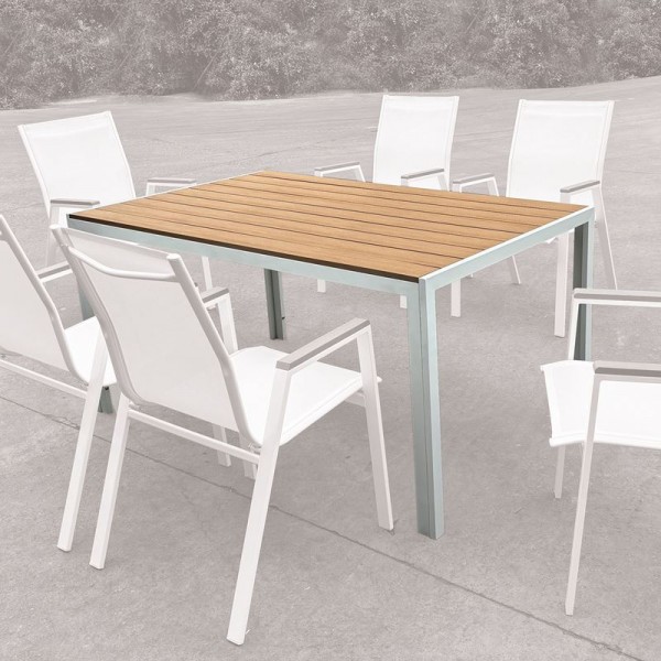 VIRNA Τραπέζι Κήπου-Βεράντας, Μέταλλο Βαφή Άσπρο, Polywood Φυσικό-Ε6797,2-Μέταλλο/PP - ABS - Polywood-1τμχ- 150x90x73cm