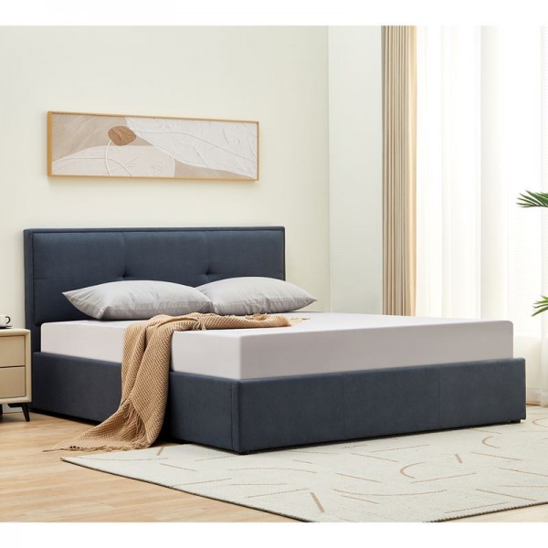 WALTER Κρεβάτι Διπλό με Χώρο Αποθήκευσης, για Στρώμα 160x200cm, Ύφασμα Σκούρο Γκρι-Ε8112,1-Ύφασμα-1τμχ- 170x221x100cm