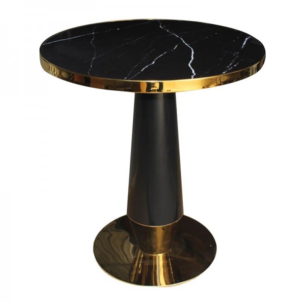 OLIVE Τραπέζι Βαφή Μαύρο-Gold, Επιφάνεια Sintered Stone Black Marble-ΕΜ789,1-Μέταλλο / Τεχνόπετρα-Τεχνομάρμαρο-1τμχ- Φ70x73cm