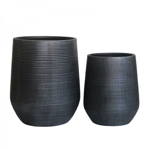 FLOWER POT-17 Set 2 τεμαχίων, Cement Απόχρωση Anthracite-Ε6317,S-Artificial Cement (Recyclable)-1τμχ- Φ45x50cm - Φ53x63cm